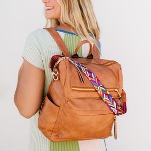 Brielle Convertible Faux Leather Brown Natural Backpack Bag
